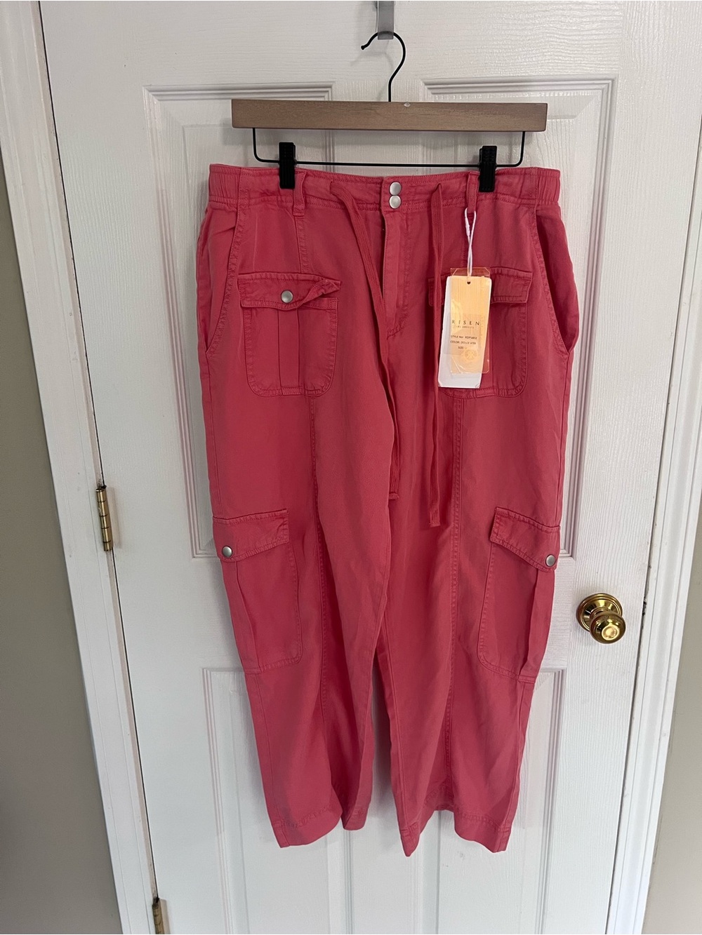Risen Tencel Relaxed Cargo Pants Dolce Vita Pink Drawstring Size L NWT - Picture 3 of 11